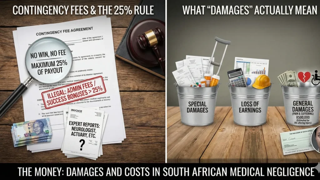 Contingency fee agreement highlighting the legal 25 percent cap on attorney fees in South Africa