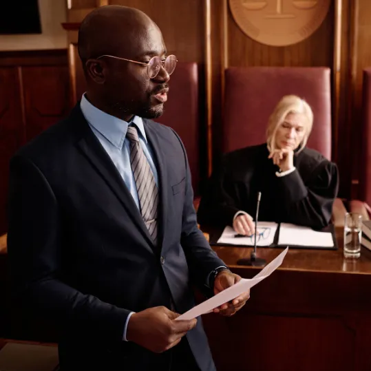 Advocate presenting argument in a medical negligence court case