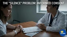 A doctor and patient having a serious conversation in a clinical setting regarding surgical risks and informed consent.