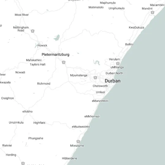 Map indicating the Med Neg medical negligence law firm office location in Durban, KwaZulu-Natal (KZN).