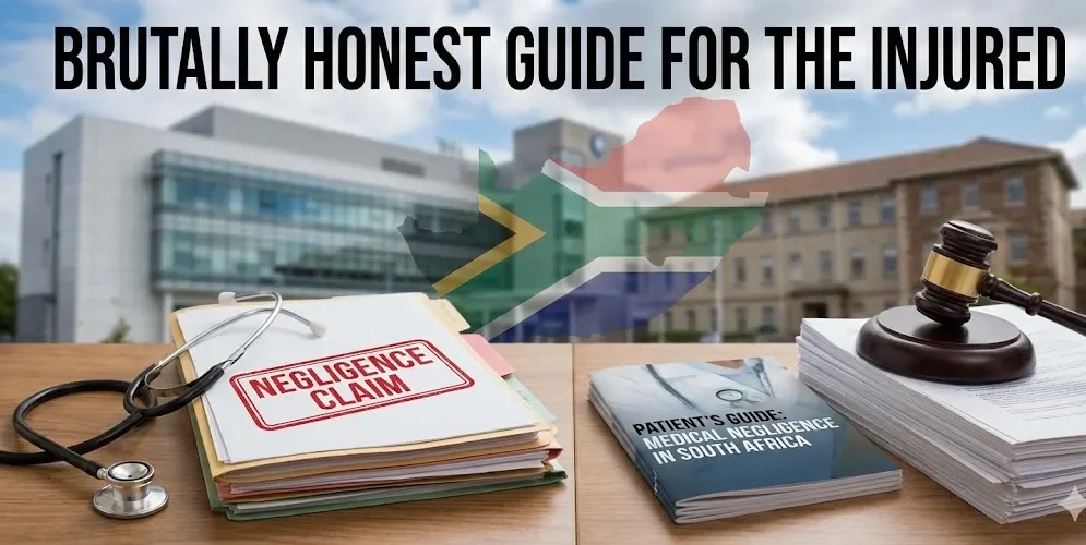 A split-screen image showing a modern private hospital lobby in South Africa on one side and a crowded public clinic on the other, representing the dual nature of South African healthcare.