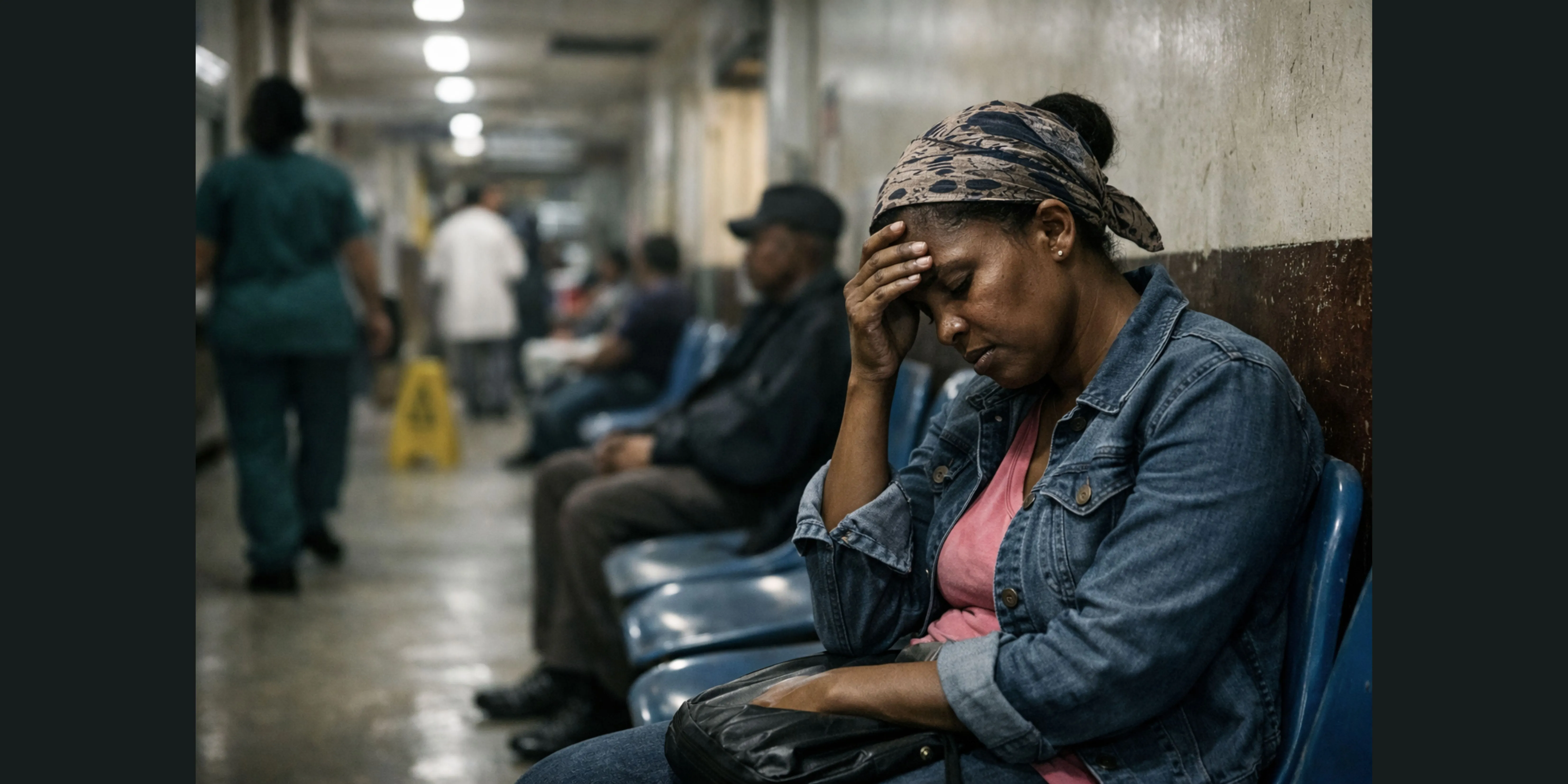 Exhausted Patient Waiting in Johannesburg Public Hospital Corridor